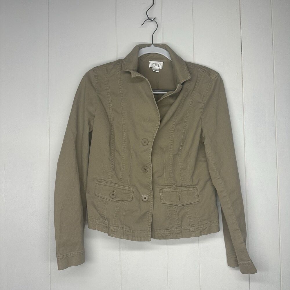 LOFT Ann Taylor Women’s Utility Jacket Blazer Khaki Olive Button Front Size 8